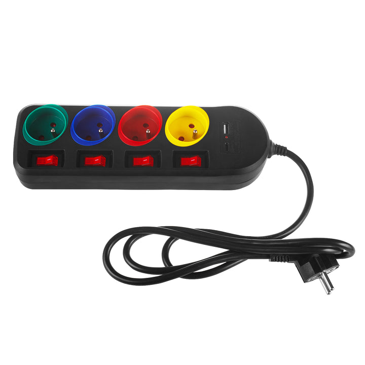 Maclean Steckdosenleiste, 4-poliges Verlängerungskabel + USB A/C, mit Schalter, 250VAC/10A, 1,5m, schwarz, MCE508 B