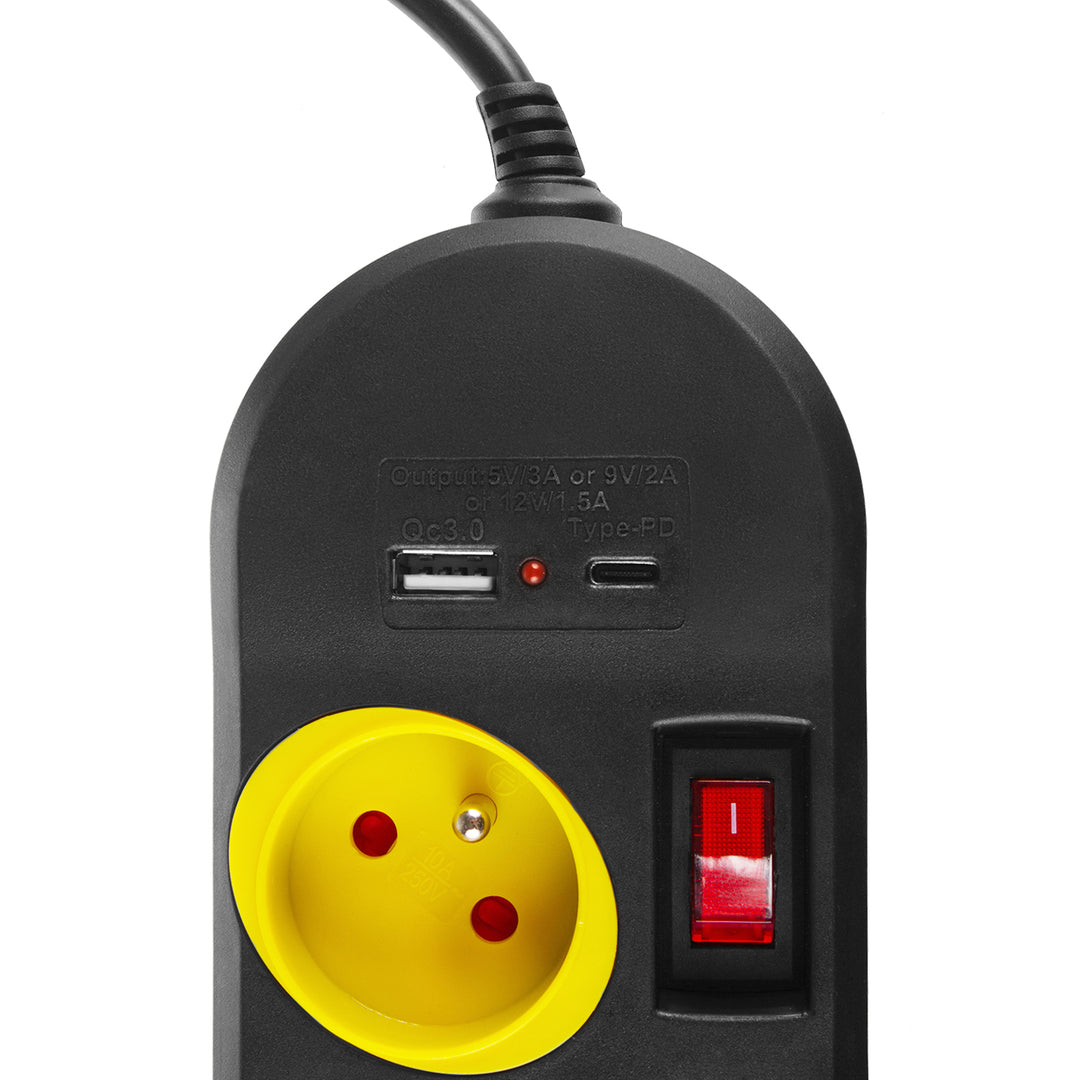 Maclean Steckdosenleiste, 4-poliges Verlängerungskabel + USB A/C, mit Schalter, 250VAC/10A, 1,5m, schwarz, MCE508 B