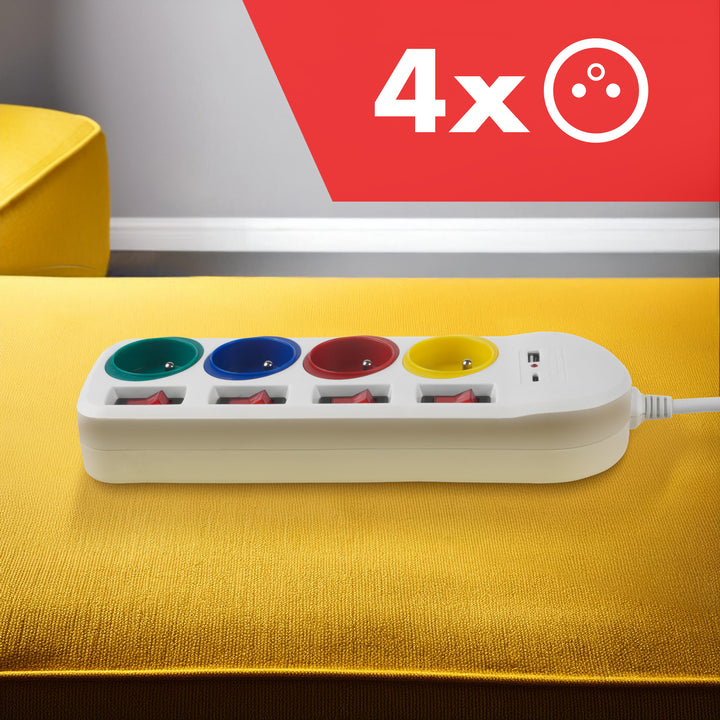 Maclean Steckdosenleiste, 4-Steckdosen-Verlängerungskabel + USB A / C, mit Schalter, 250VAC/10A, 1,5m, weiß, MCE508 W