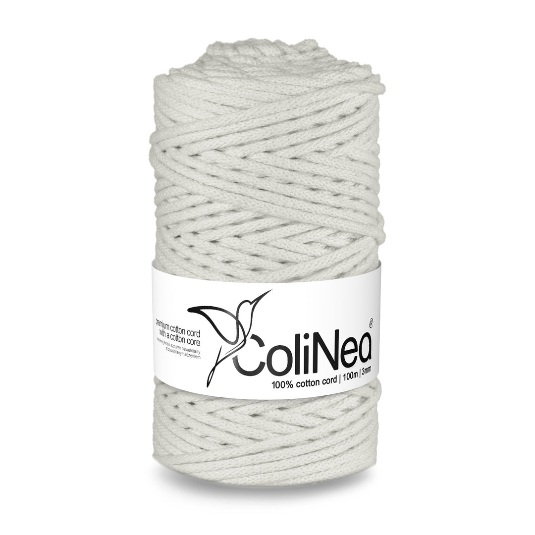 ColiNea, Baumwollkordel mit Baumwollkern, geflochten, 3mm, 100m, weiß