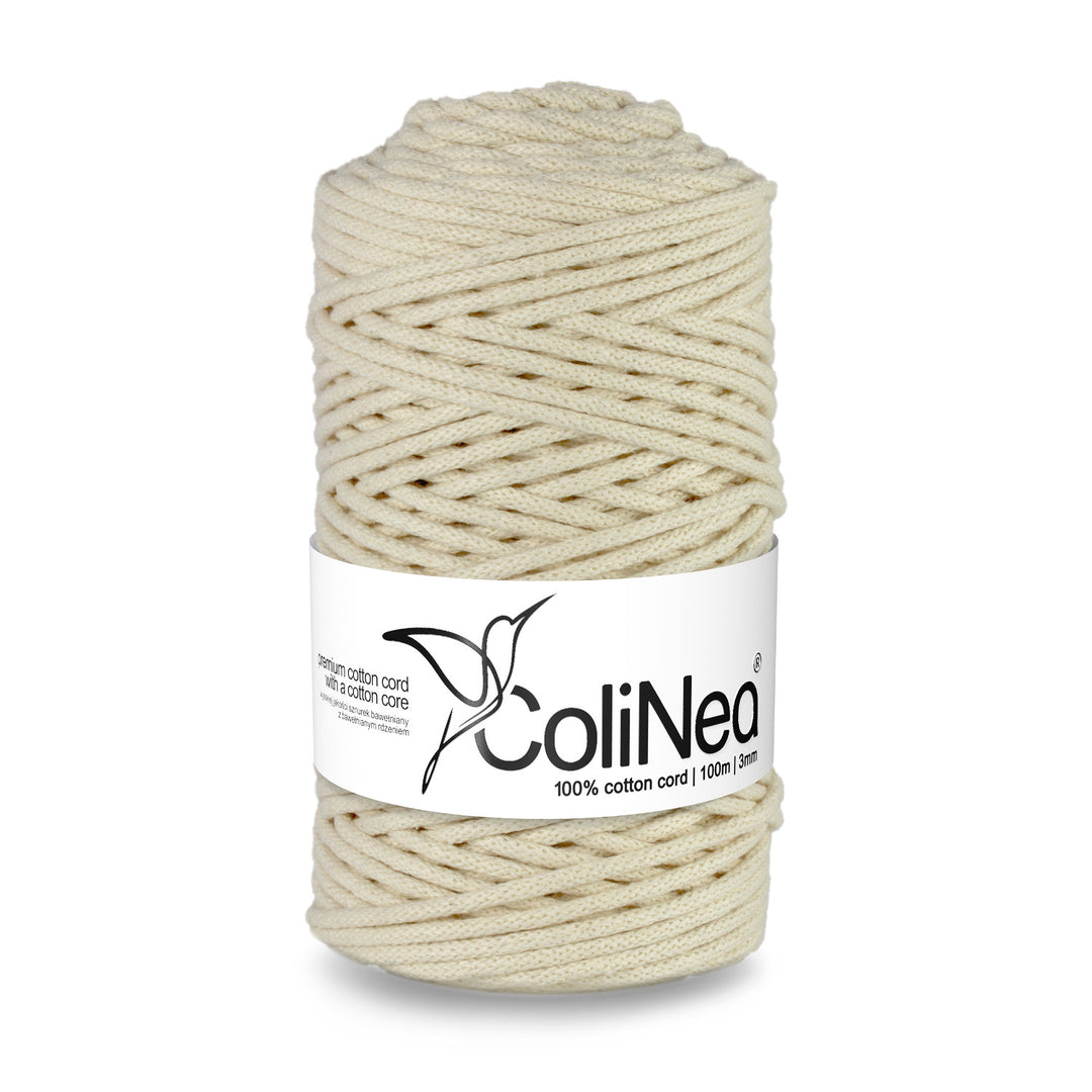 ColiNea, Baumwollkordel mit Baumwollkern, geflochten, 3mm, 100m, elfenbein