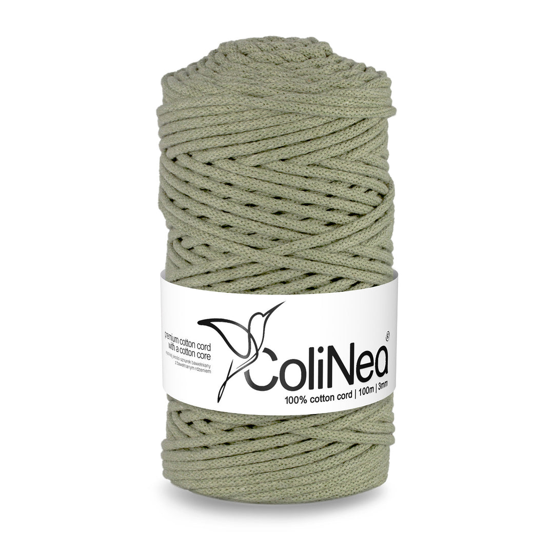 ColiNea, Baumwollkordel mit Baumwollkern, geflochten, 3mm, 100m, olivgrün