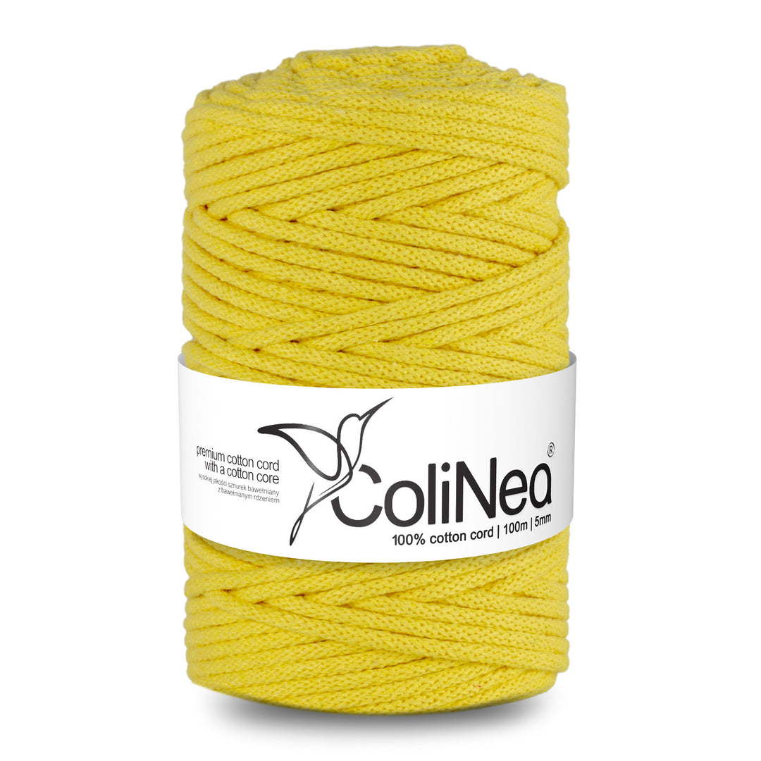 ColiNea, Baumwollkordel mit Baumwollkern, geflochten, 5mm, 100m, hellgelb