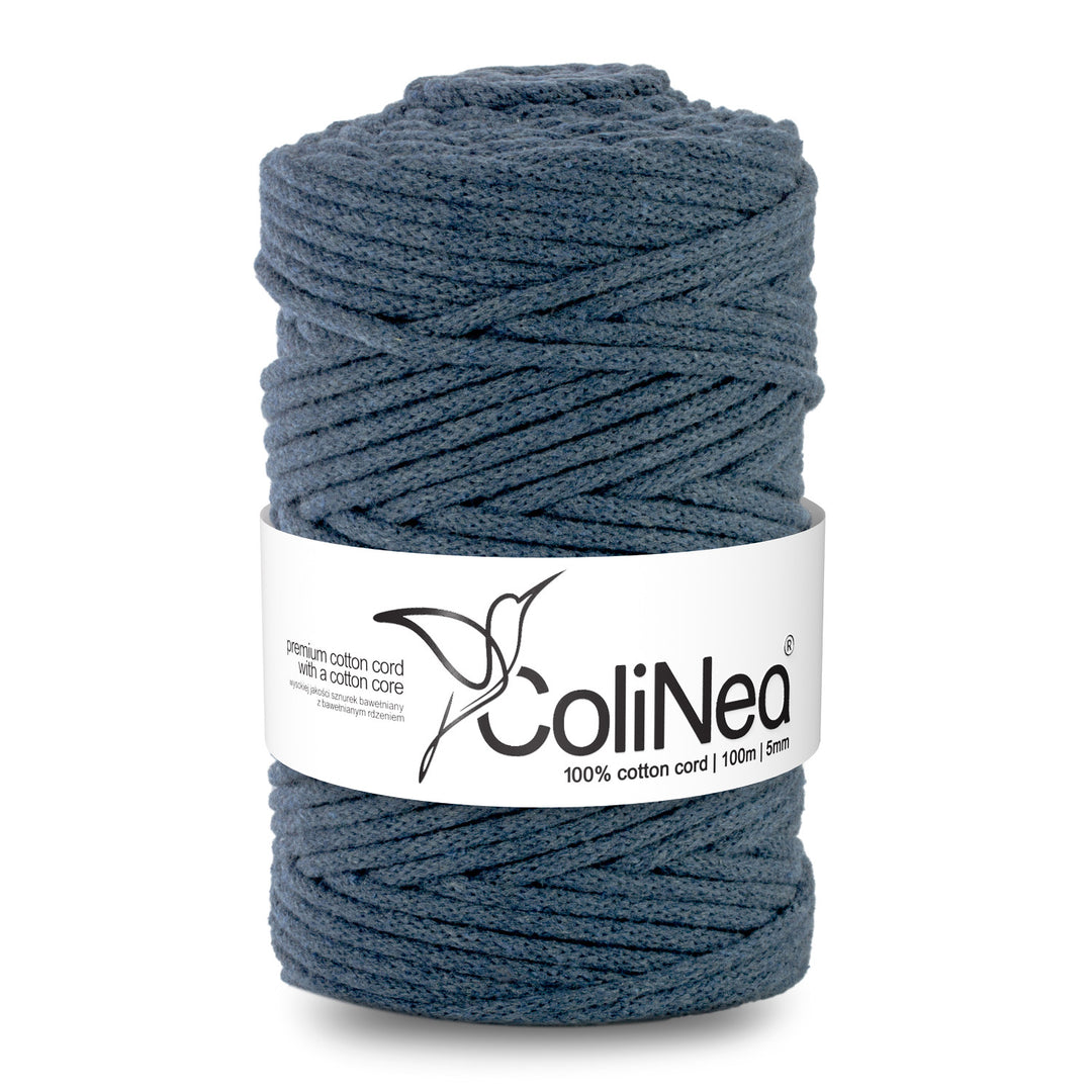 ColiNea, Baumwollkordel mit Baumwollkern, geflochten, 5mm, 100m, helles Denim