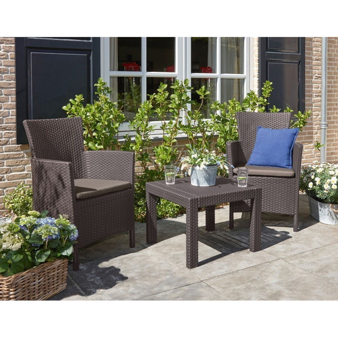 Keter Gartenmöbelset, zwei Sessel, Tisch, braun-beige, Rosario Balkonset