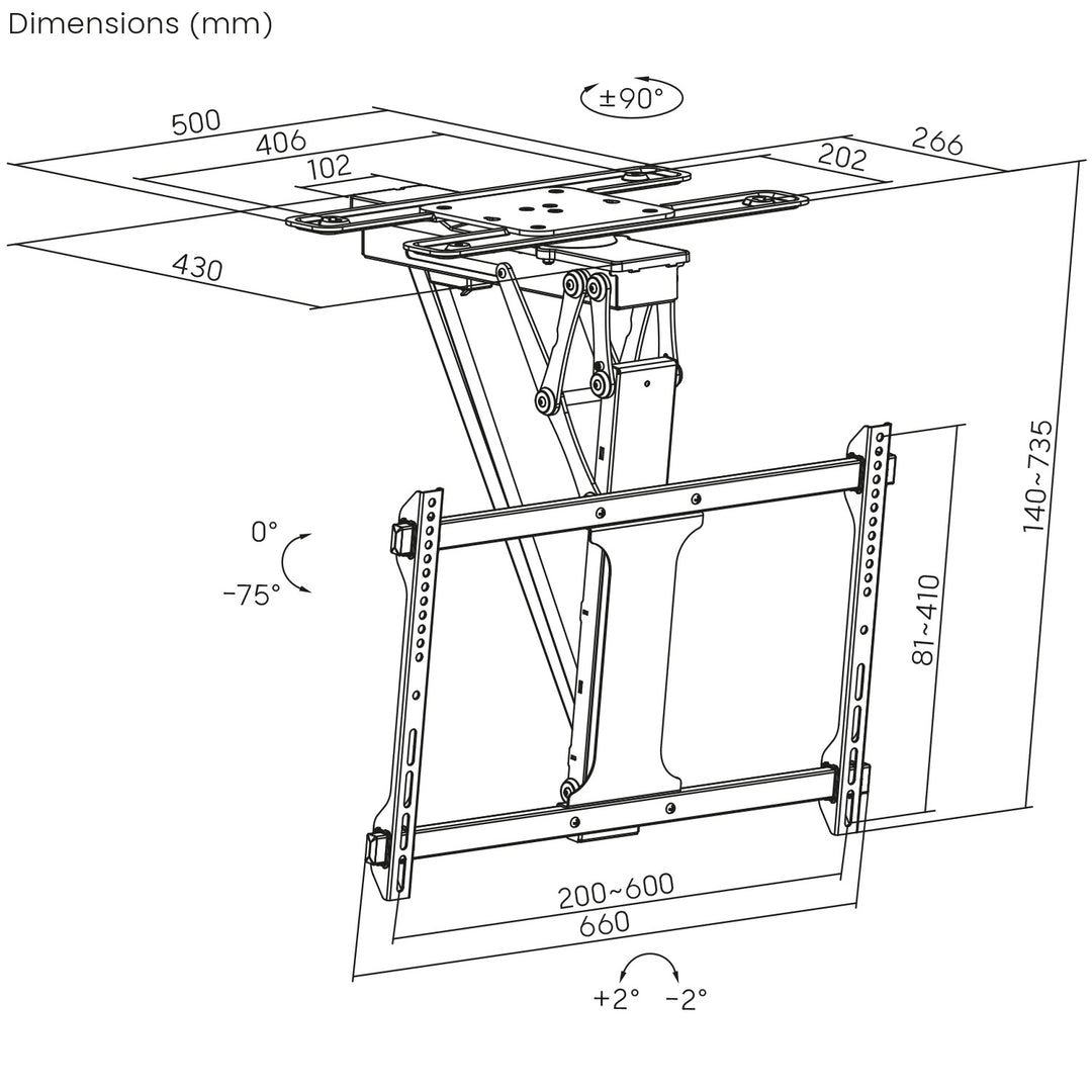 Maclean elektrische Deckenhalterung für TV, TUYA-Unterstützung, max VESA 600x400, 90st schwenkbar, 32"-75", 35kg, MC-490