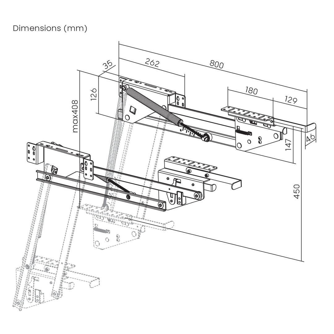 Lift, ausziehbares Einbau-Küchenregal 5-20kg. 820x168x106mm MC-497