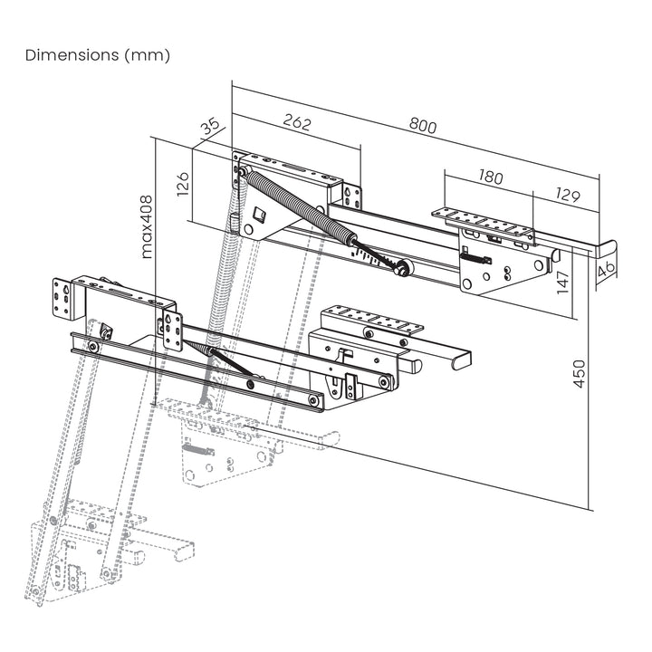 Lift, ausziehbares Einbau-Küchenregal 5-20kg. 820x168x106mm MC-497