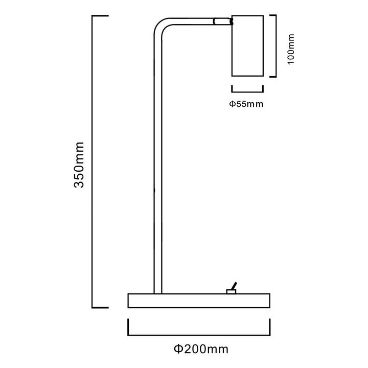 GU10 Schreibtischlampe mit Ein/Aus Schalter schwarz 55x90mm