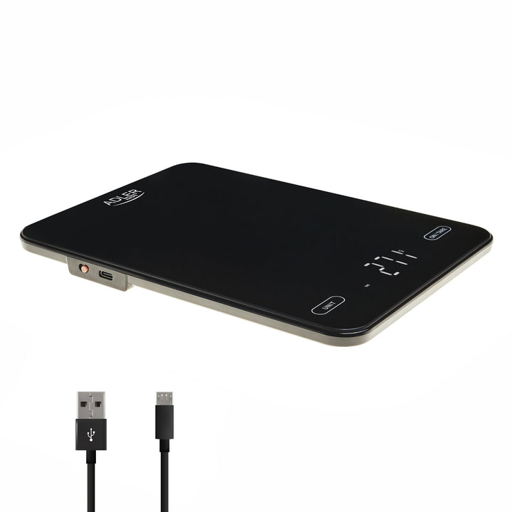 Küchenwaage, Adler, schwarz, 10 kg, über USB aufladbar, AD 3177