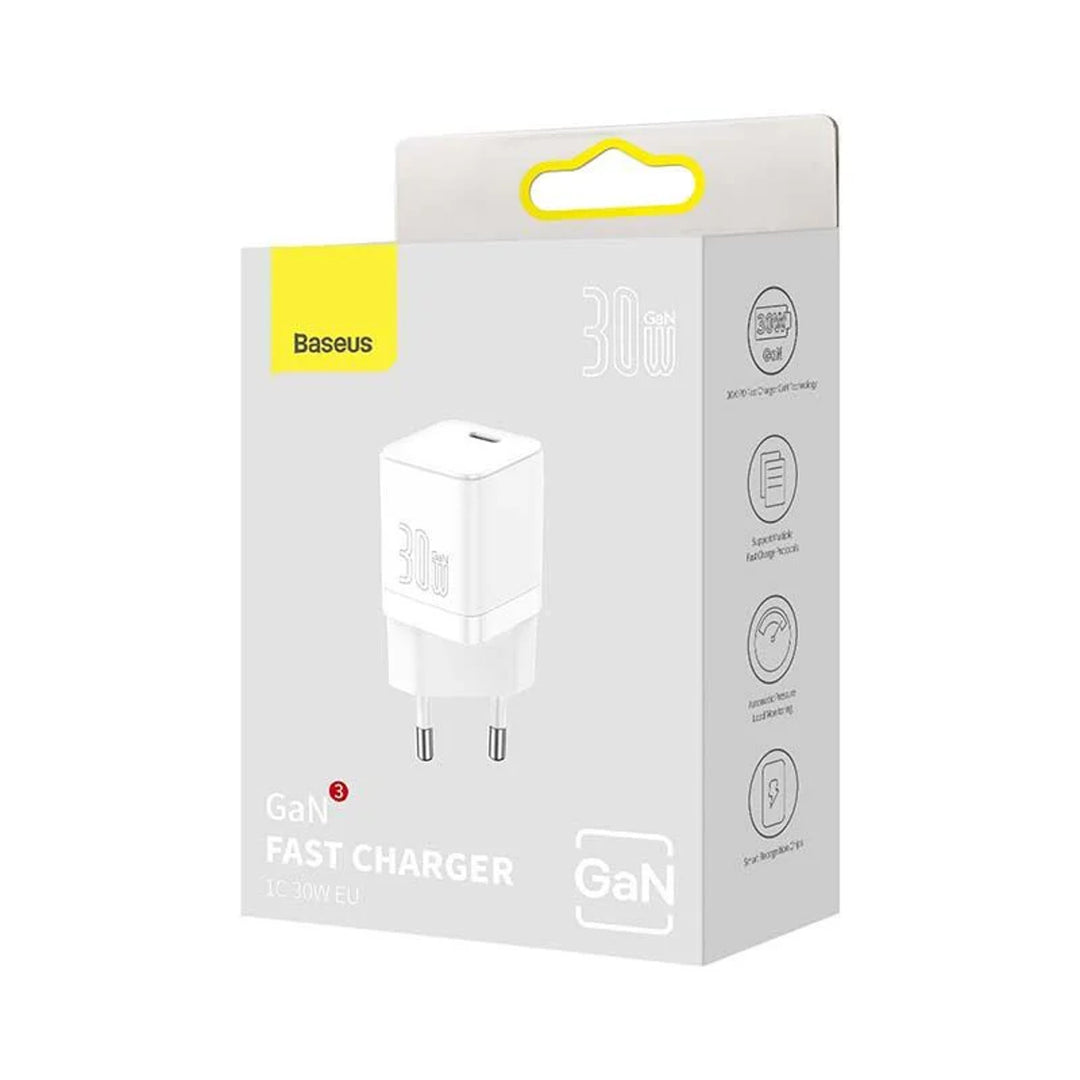 Baseus schnelles Netzladegerät, 30W, USB-C, weiß, GaN3