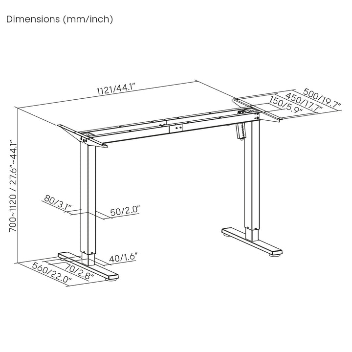 Ergo Office elektrisch höhenverstellbarer Schreibtisch, max. Höhe 1160mm, max - 80 kg, ohne Tischplatte, schwarz, ER-400 B