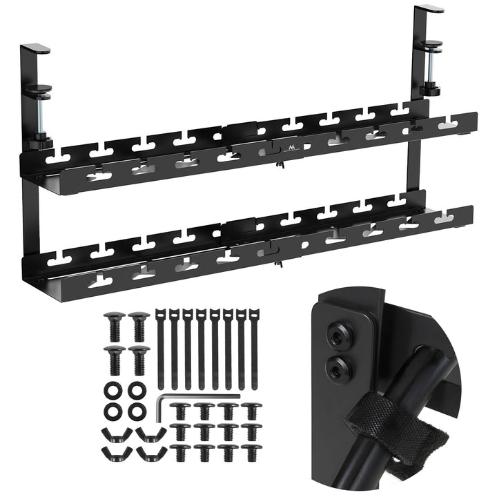 Maclean Untertisch-Kabelorganisation, max. 5kg Belastung, max. 728mm, 2 Ebenen, schwarz, MC-102 B