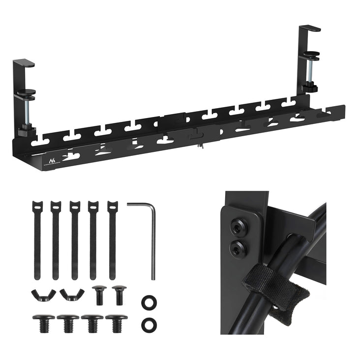 Maclean Untertisch-Kabelorganisation, Tragfähigkeit 5kg, max. 728mm, schwarz, MC-103 B