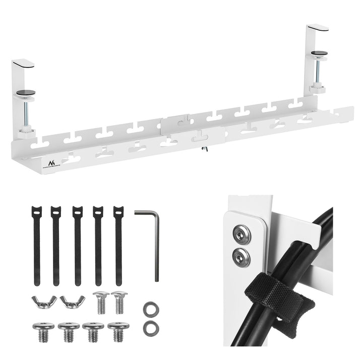 Maclean Untertisch-Kabelorganisation, max. 5kg Belastung, max. 728mm, weiß, MC-103 W