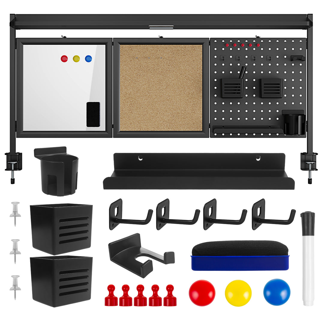 Schreibtischteiler / Organizer Ergo Office, max. Belastung 10kg, weiß und Korkplatte, Breite 1250mm, schwarz,ER-300 B