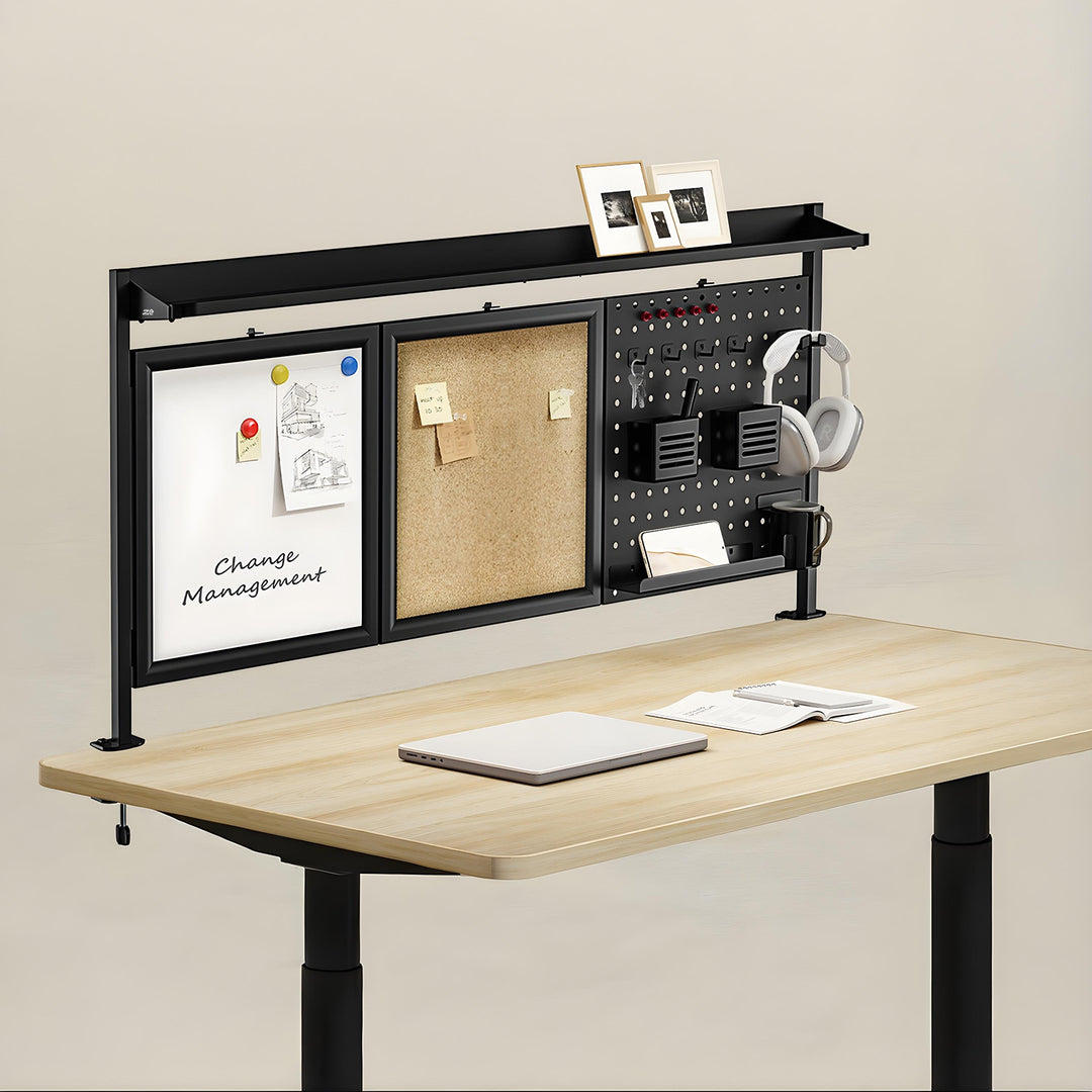 Schreibtischteiler / Organizer Ergo Office, max. Belastung 10kg, weiß und Korkplatte, Breite 1250mm, schwarz,ER-300 B