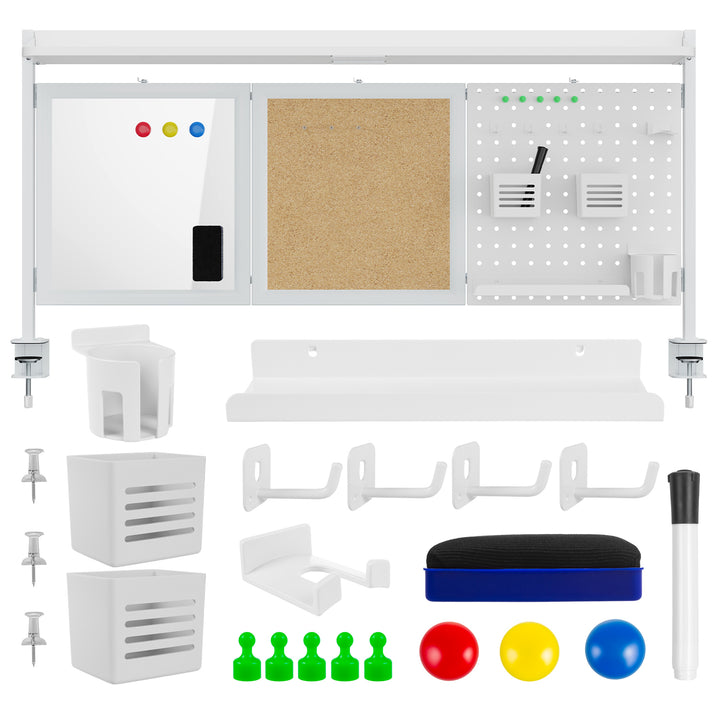 Schreibtischteiler / Organizer Ergo Office, max. Belastung 10kg, weiß und Korkplatte, Breite 1250mm, weiß, ER-300 W