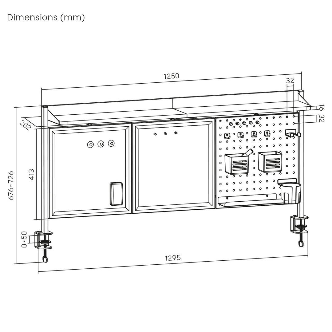 Schreibtischteiler / Organizer Ergo Office, max. Belastung 10kg, weiß und Korkplatte, Breite 1250mm, weiß, ER-300 W