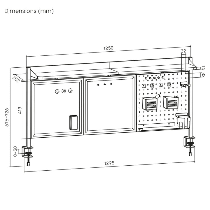 Schreibtischteiler / Organizer Ergo Office, max. Belastung 10kg, weiß und Korkplatte, Breite 1250mm, weiß, ER-300 W