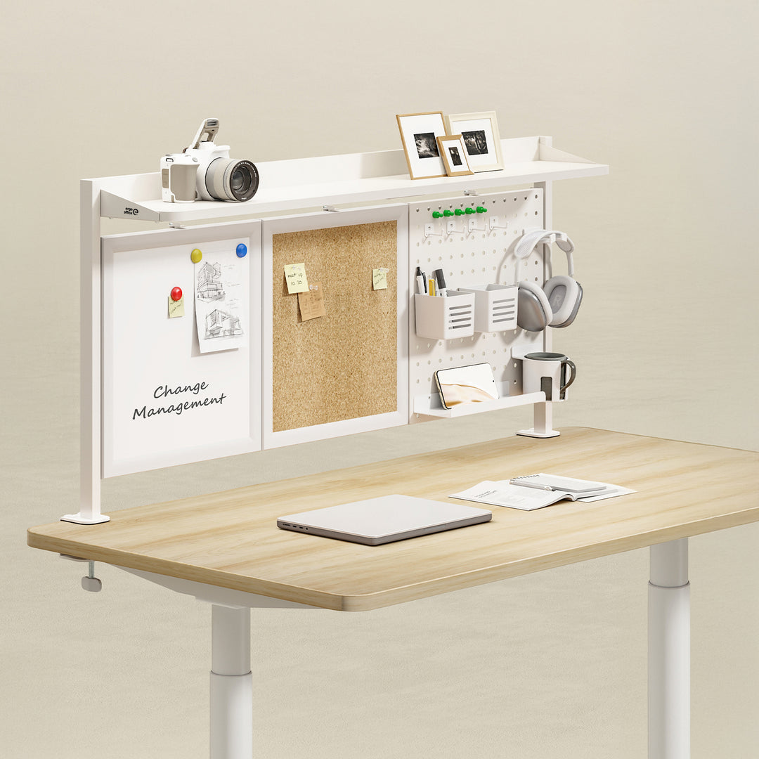 Schreibtischteiler / Organizer Ergo Office, max. Belastung 10kg, weiß und Korkplatte, Breite 1250mm, weiß, ER-300 W