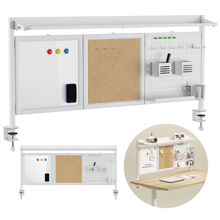 Schreibtischteiler / Organizer Ergo Office, max. Belastung 10kg, weiß und Korkplatte, Breite 1250mm, weiß, ER-300 W
