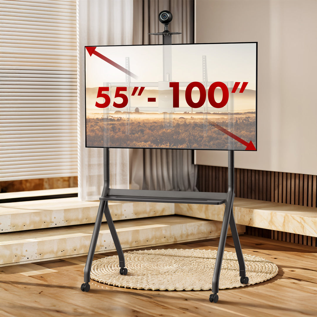 Maclean TV-Ständer/Wagen, Kameraablage, auf Rädern, 55-100", max. Belastung 120kg/10kg Ablage, max. VESA 900x600, schwarz, MC-114 B