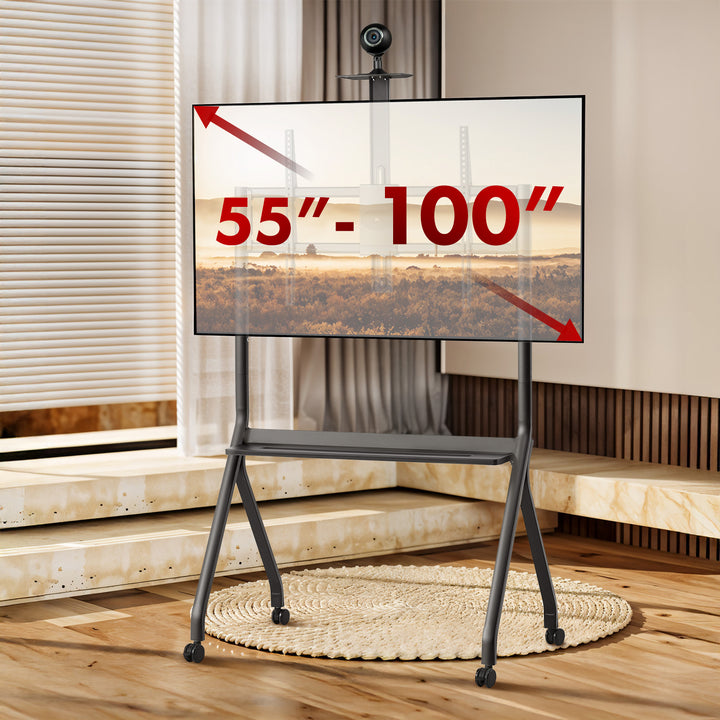 Maclean TV-Ständer/Wagen, Kameraablage, auf Rädern, 55-100", max. Belastung 120kg/10kg Ablage, max. VESA 900x600, schwarz, MC-114 B