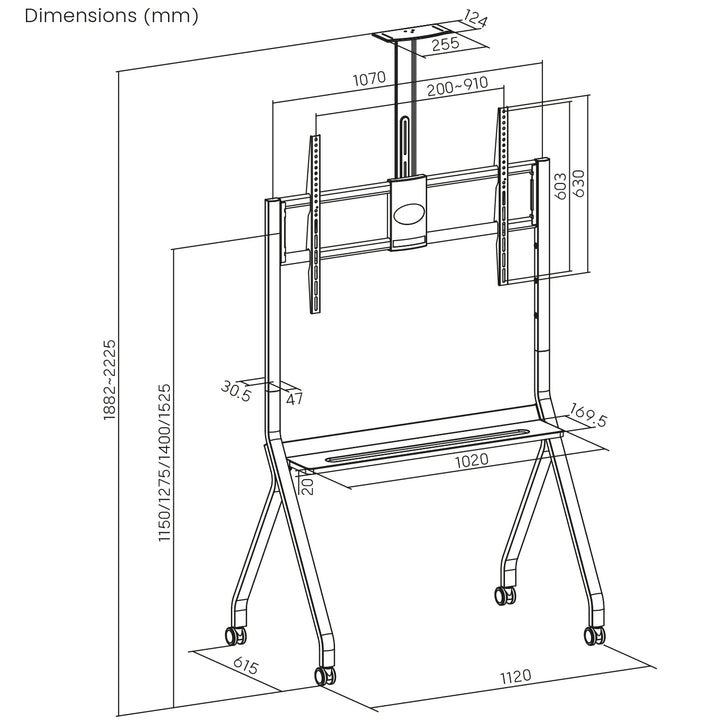 Maclean TV-Ständer/Wagen, Kameraablage, auf Rädern, 55-100", max. Belastung 120kg/10kg Ablage, max. VESA 900x600, weiß, MC-114 W