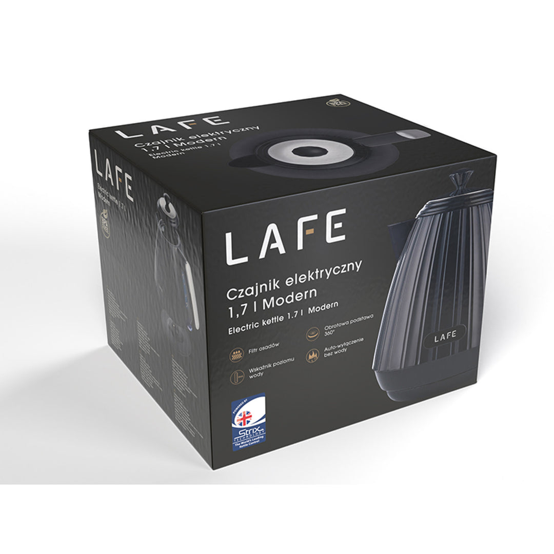 Lafe elektrischer Wasserkocher, minimalistisches Design, 2200W, 1,7L, schwarz,