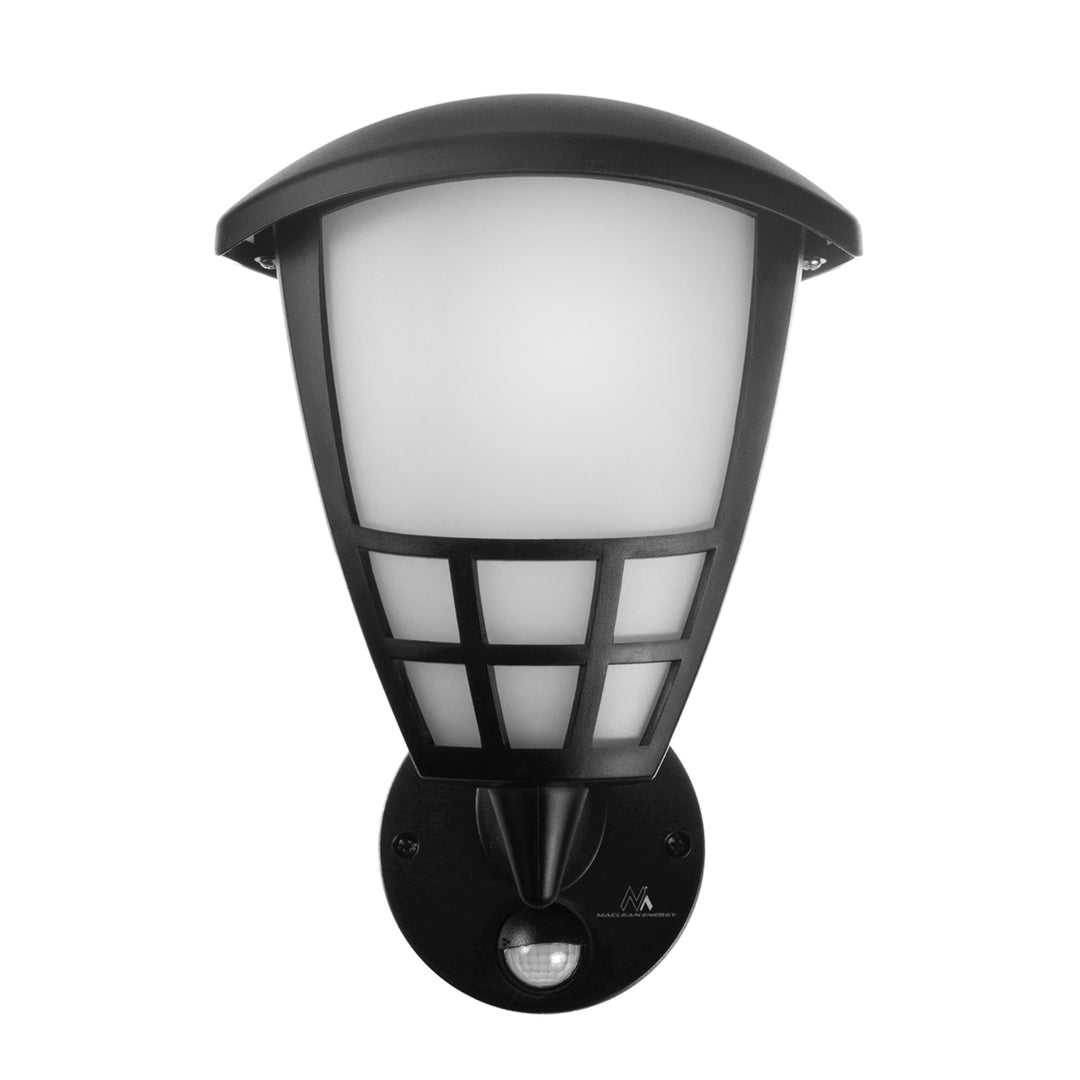 Wandleuchte 1xE27 mit Sensor Maclean, Infrarotsensor, max. Belastung 60W, IP65, schwarz, MCE518 B + LED-Glühbirne E27, 11W 230V Maclean Energy MCE280 WW warmweiß 3000K 1500lm retro edison dekorativ A60