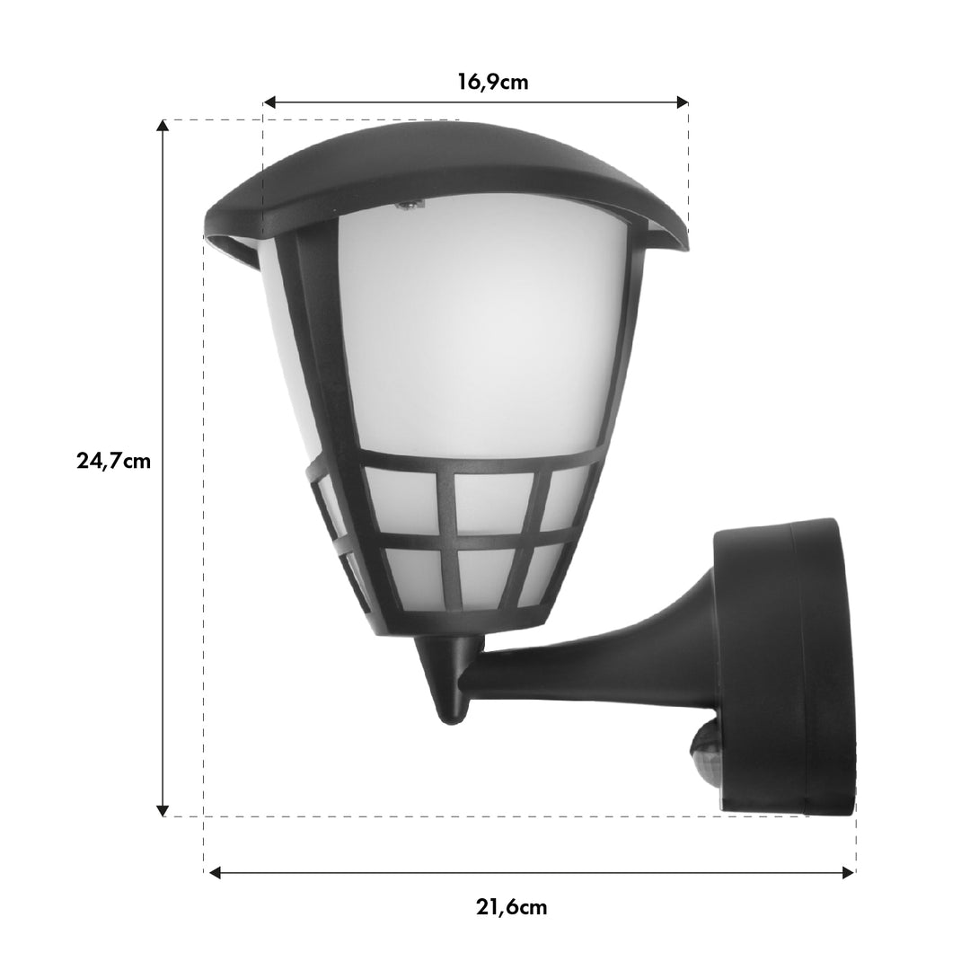Wandleuchte 1xE27 mit Sensor Maclean, Infrarotsensor, max. Belastung 60W, IP65, schwarz, MCE518 B + LED-Glühbirne E27, 11W 230V Maclean Energy MCE280 WW warmweiß 3000K 1500lm retro edison dekorativ A60