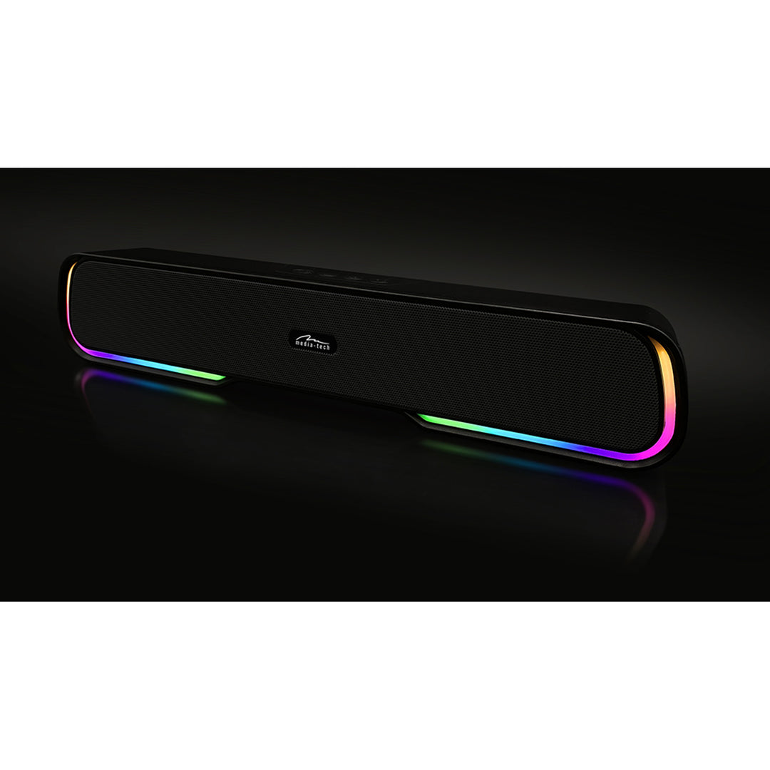 Tragbarer Bluetooth-Soundbar-Lautsprecher, mehrfarbige RGB-Hintergrundbeleuchtung, RMS 10 W, PMPO 450 W, FM-Radio, MP3. AUX, integrierte wiederaufladbare Batterie, Media-Tech PHANTOM BT