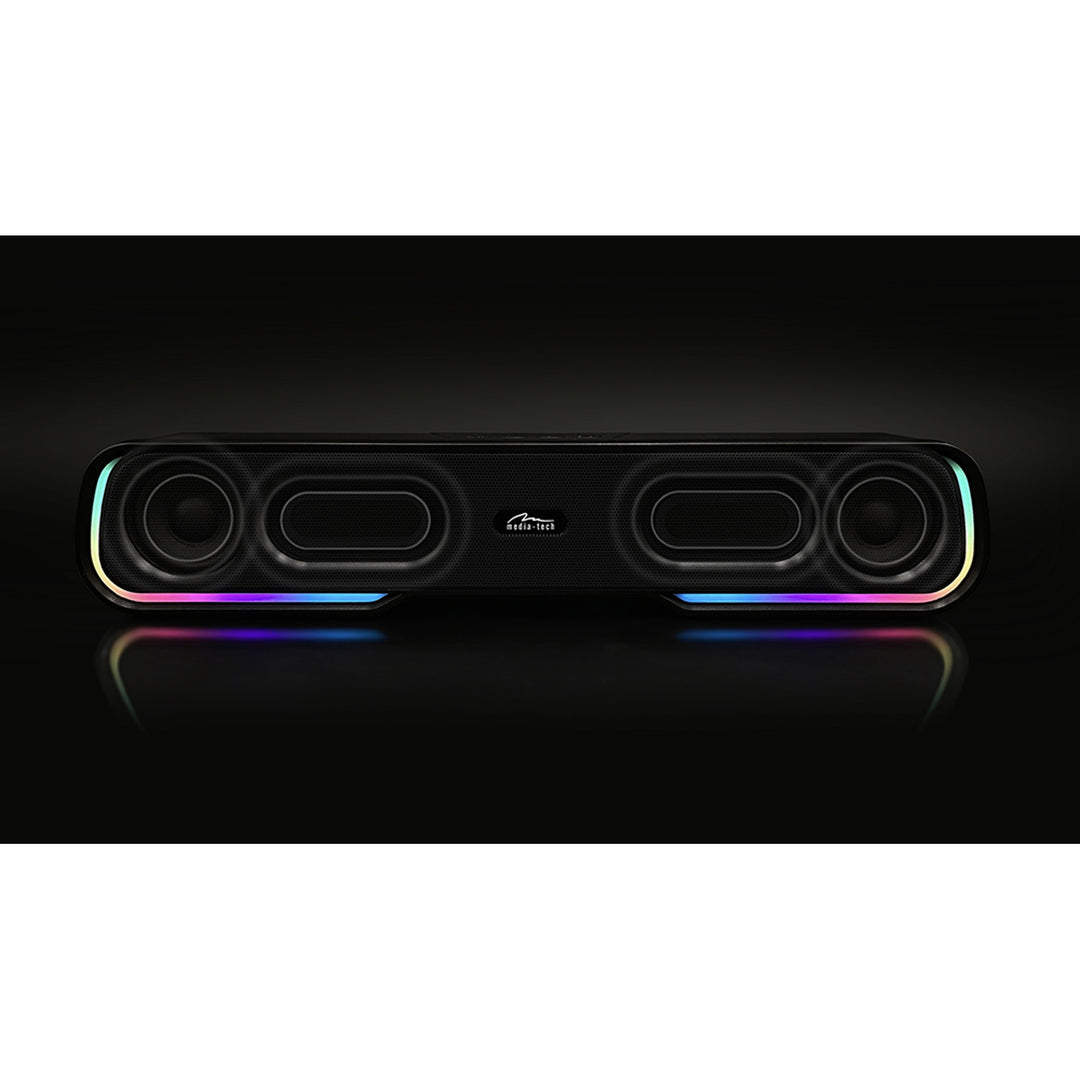 Tragbarer Bluetooth-Soundbar-Lautsprecher, mehrfarbige RGB-Hintergrundbeleuchtung, RMS 10 W, PMPO 450 W, FM-Radio, MP3. AUX, integrierte wiederaufladbare Batterie, Media-Tech PHANTOM BT