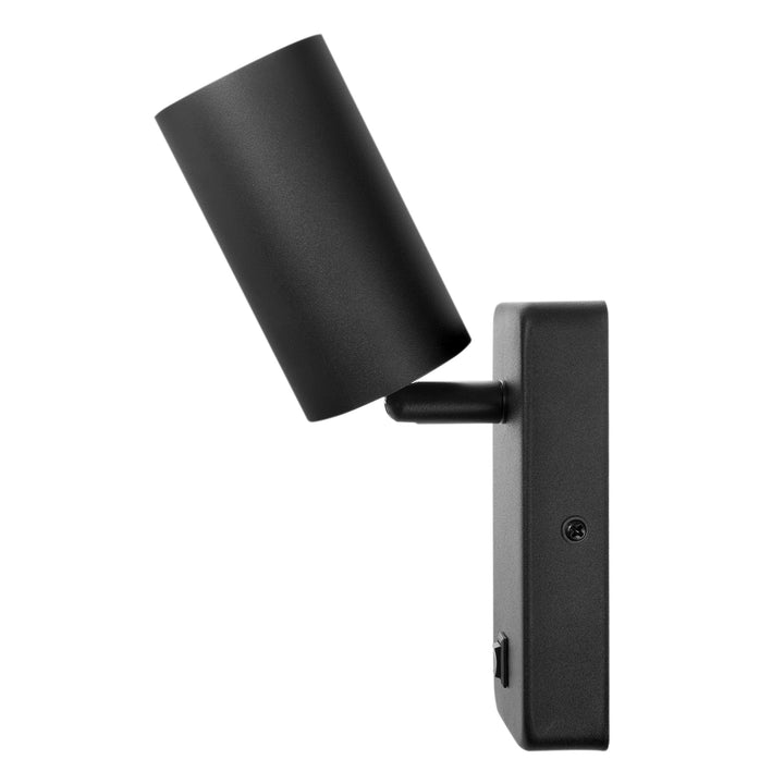 Maclean Wandlampe / Wandleuchte, Spot, rund, GU10, mit 55x90mm Schalter, schwarz, MCE369 B+LED Leuchtmittel GU10 7W Maclean Energy MCE437 NW neutralweiß 4000K, 220-240V~, 50/60Hz, 490 Lumen