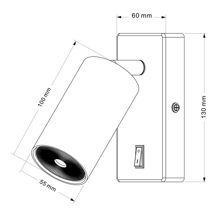 Maclean Wandlampe / Wandleuchte, Spot, rund, GU10, mit 55x90mm Schalter, schwarz, MCE369 B+LED Leuchtmittel GU10 7W Maclean Energy MCE437 NW neutralweiß 4000K, 220-240V~, 50/60Hz, 490 Lumen