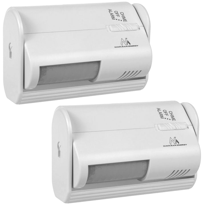 Maclean Funk-Eingangssignalgeber, PIR-Sensor, Reichweite 8m, betrieben mit einer 9V DC Batterie, Lautstärke über 70dB, MCE311 W, 2 Stück
