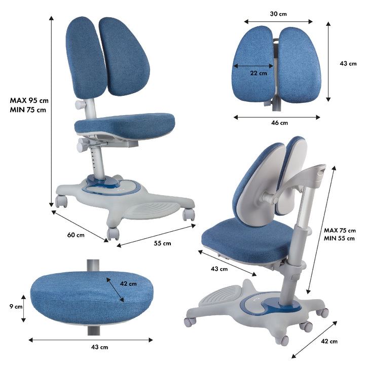 Ergo Office ergonomischer Kinderschreibtisch, grau, max 100kg, ER-417  +Ergo Office ergonomischer Kinderstuhl, verstellbare Kopfstütze, höhenverstellbar, max 75kg, ER-484N