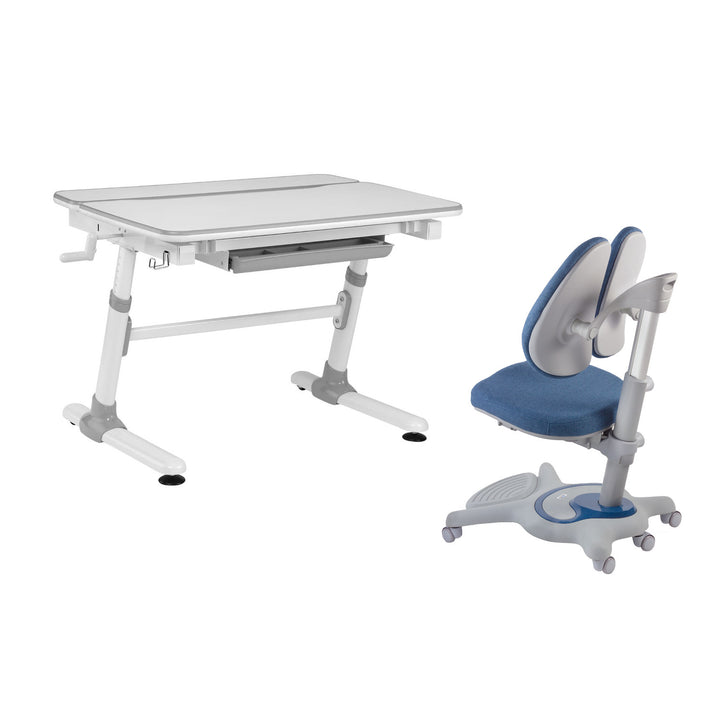 Ergo Office ergonomischer Kinderschreibtisch, grau, max 100kg, ER-417  +Ergo Office ergonomischer Kinderstuhl, verstellbare Kopfstütze, höhenverstellbar, max 75kg, ER-484N