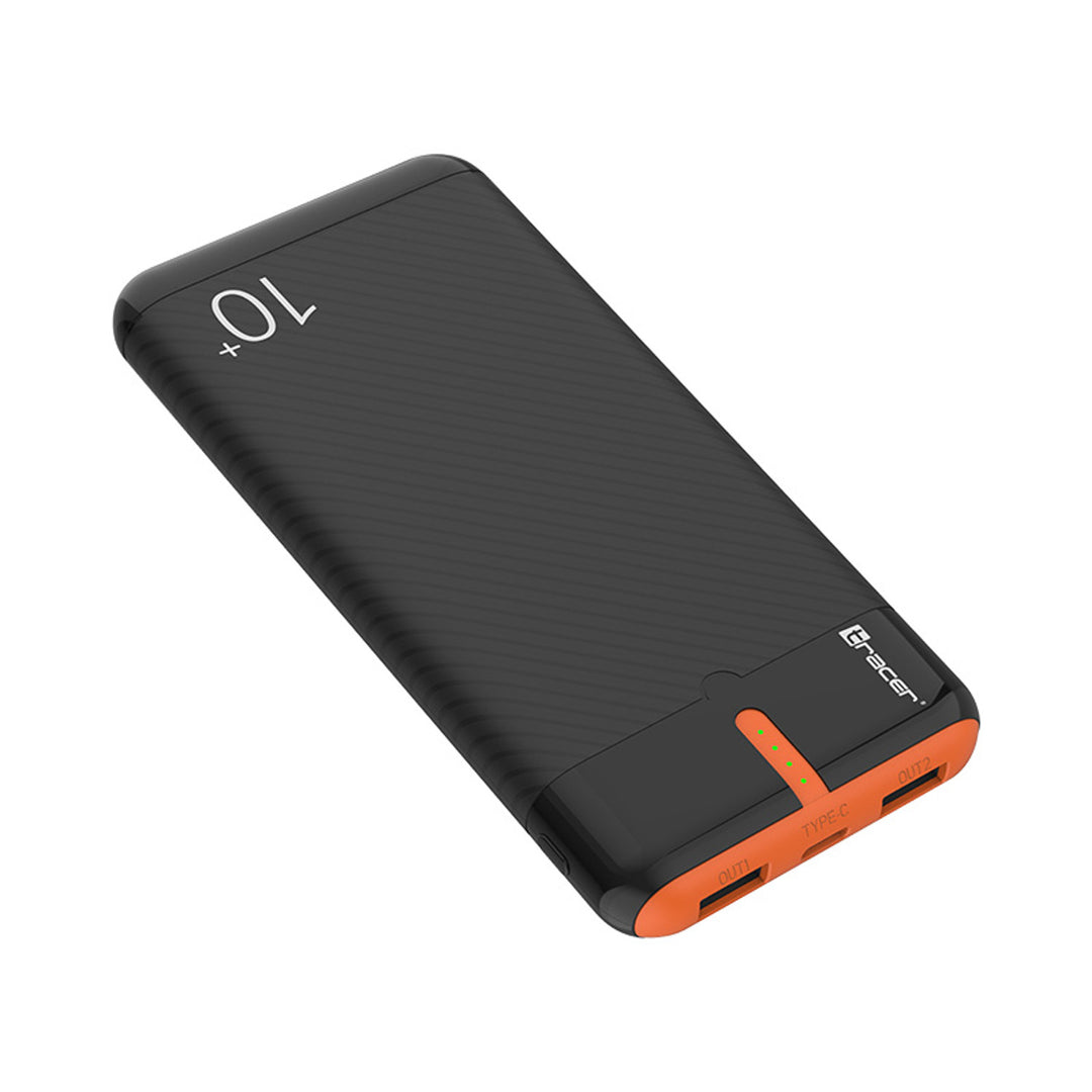 Tracer Powerbank, 10000 mAh, schwarz und orange, USB C, 2A, EnerGo