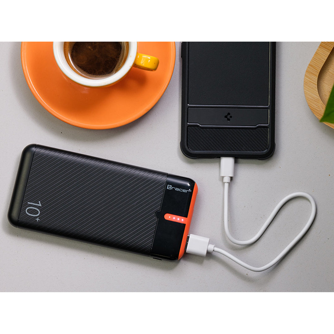 Tracer Powerbank, 10000 mAh, schwarz und orange, USB C, 2A, EnerGo