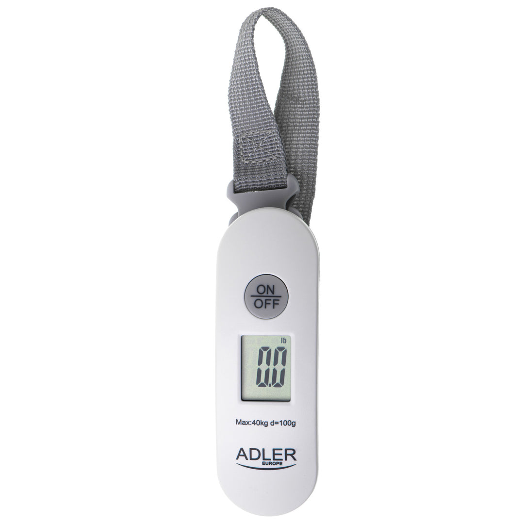 Gepäckwaage Adler, bis 40 kg, LCD-Anzeige, Tara- und Stabilisierungsfunktion, weiß und grau, AD 8189