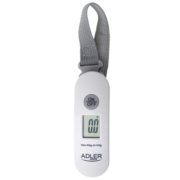 Gepäckwaage Adler, bis 40 kg, LCD-Anzeige, Tara- und Stabilisierungsfunktion, weiß und grau, AD 8189