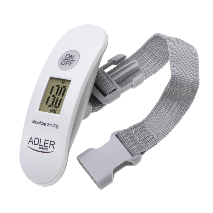 Gepäckwaage Adler, bis 40 kg, LCD-Anzeige, Tara- und Stabilisierungsfunktion, weiß und grau, AD 8189