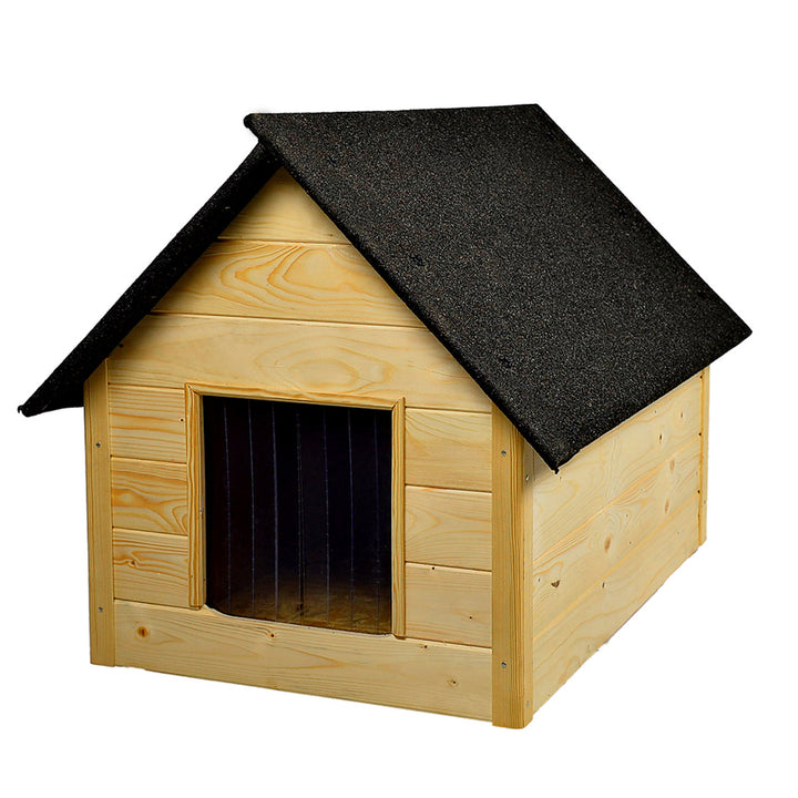 XL-Hundehütte Woodok, isoliert, Holz, groß XL, Selbstmontage und Anstrich, imprägnierte Eiche gebleicht, für Hunde bis 20kg