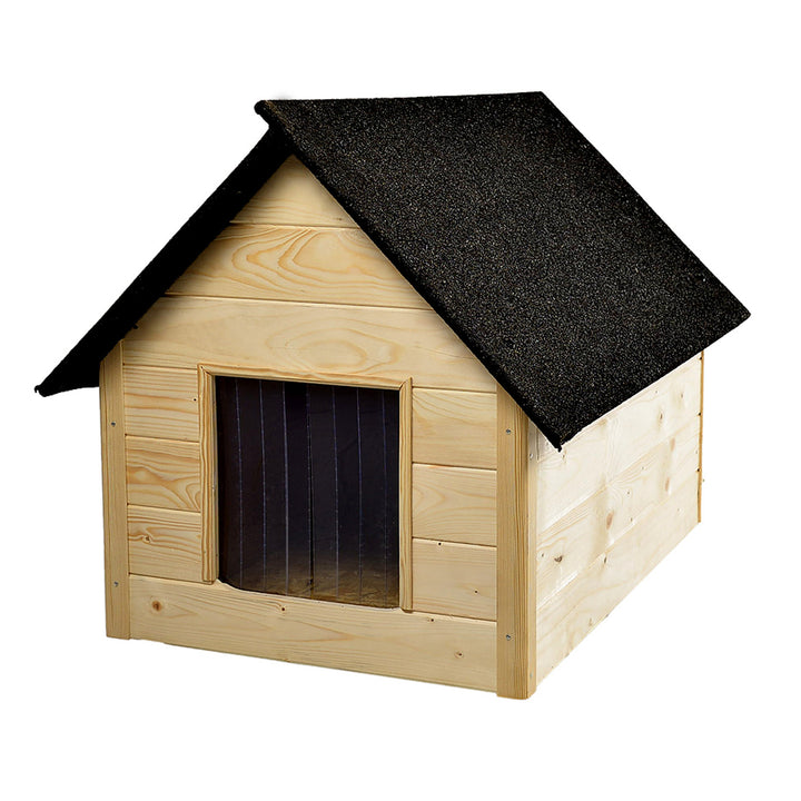 XL-Hundehütte Woodok, isoliert, Holz, groß XL, Selbstmontage und Anstrich, imprägnierte Eiche gebleicht, für Hunde bis 20kg