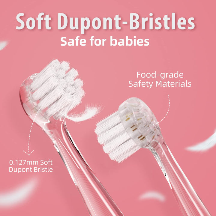 SEAGO Kinder-Schallzahnbürste, Farbe pink, 1xAA 1,5V (nicht enthalten), 4 Aufsätze, SG-513 Pink + Ersatzzahnbürstenset für SG-513, SG-977 SEAGO, 4 Stück, Farbe transparent, SG-513 Refill