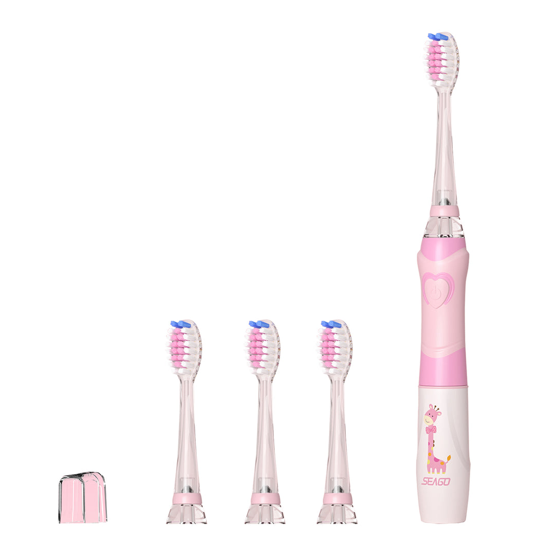 SEAGO Kinder-Schallzahnbürste, rosa, 3 Ersatzzahnbürsten, SG-977 Rosa + SEAGO Kinder-Schallzahnbürste, grün, 3 Spitzen,SG-977 Grün