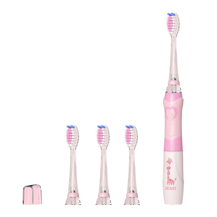 SEAGO Kinder-Schallzahnbürste, rosa, 3 Ersatzzahnbürsten, SG-977 Rosa + SEAGO Kinder-Schallzahnbürste, grün, 3 Spitzen,SG-977 Grün