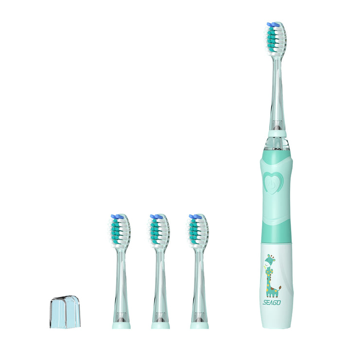 SEAGO Kinder-Schallzahnbürste, rosa, 3 Ersatzzahnbürsten, SG-977 Rosa + SEAGO Kinder-Schallzahnbürste, grün, 3 Spitzen,SG-977 Grün